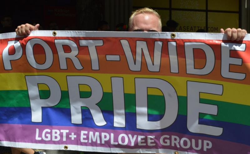 Port-wide Pride banner.