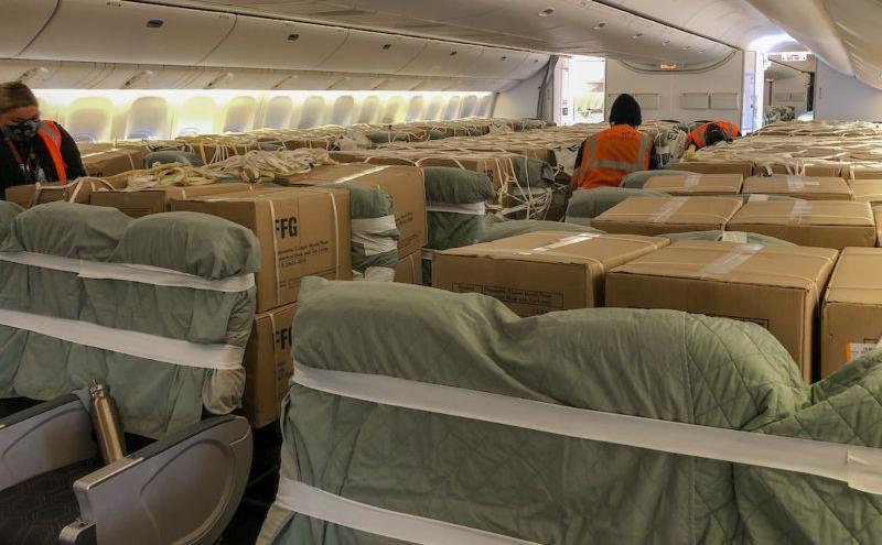 Cargo sits in passenger seats on EVA Air.