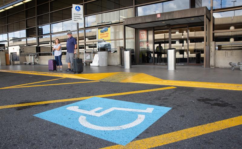 Wheelchair accessible pick ups on Arrivals Drive at SEA.