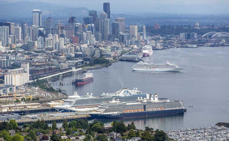 Four cruise ships at the Port of Seattle