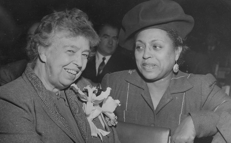 Eleanor Roosevelt and Edith Sampson at United Nations in New York.