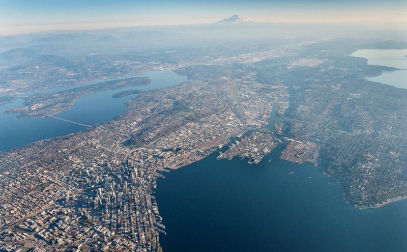 Aerial view of Elliot Bay and Port properties.