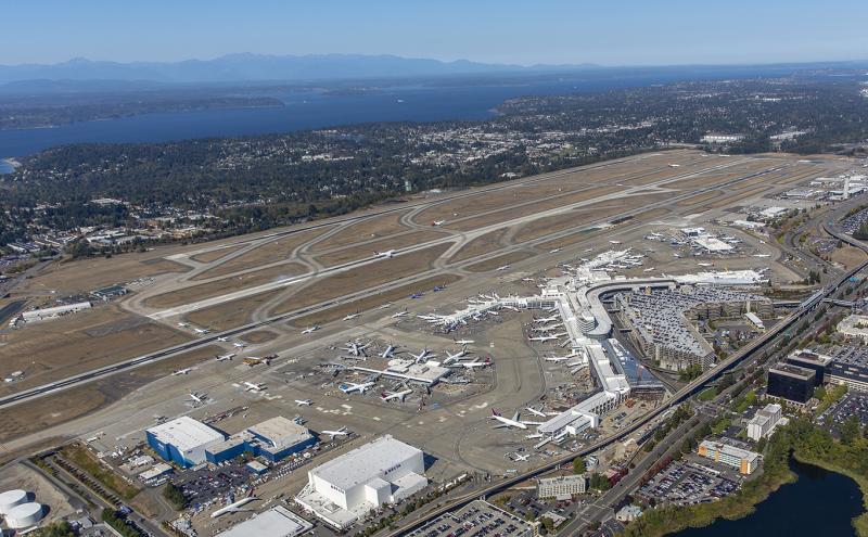 Aerial shot of SEA Airport from the southwest of the location. sept. 2018