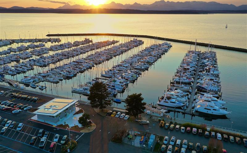 Aerial of Shilshole Bay Marina and new restroom and laundry facilities