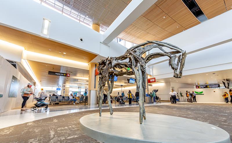 Deborah Butterfield's Blackleaf sculpture illustrates the majestic figure of a horse cast in bronze from pieces of driftwood.