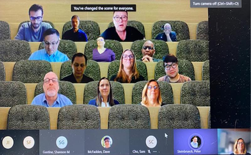 Virtual Meeting screenshot with participants sitting in a virtual auditorium.
