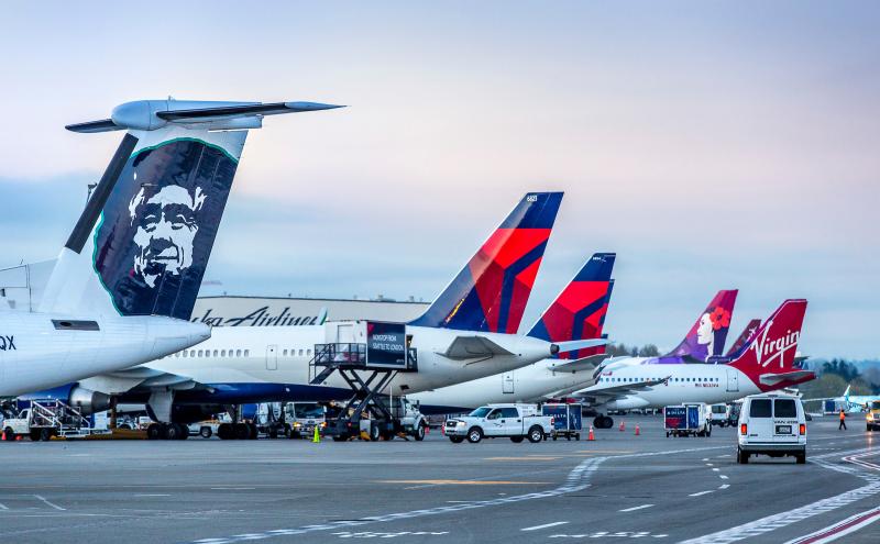 Aircraft being serviced at SEA Airport.