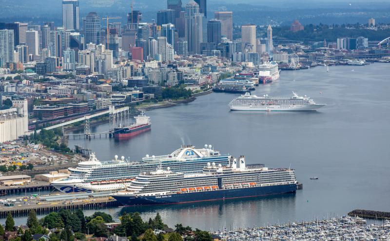 Ships at the Port of Seattle PIer 66 and PIer 91