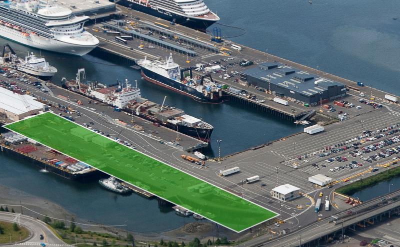 Terminal 91 Berth 6 and 8 identified with green rectangle
