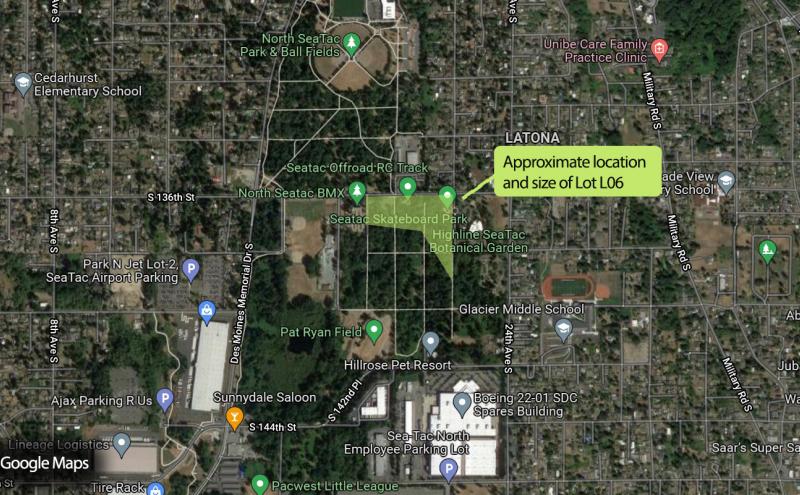 Aerial image of North SeaTac Park and approximate location of Lot L06.