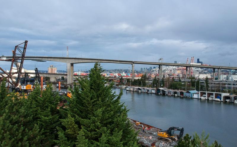 West Seattle Bridge as viewed from Toolalt Park south and west of the bridge December 2020