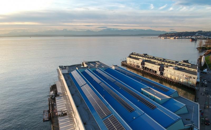 Solar panels on the roof of Pier 69.