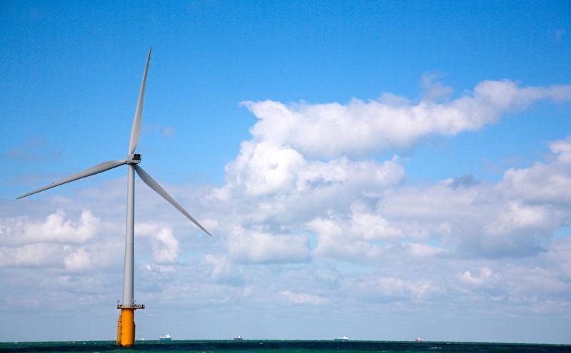 Offshore wind generator in the ocean.