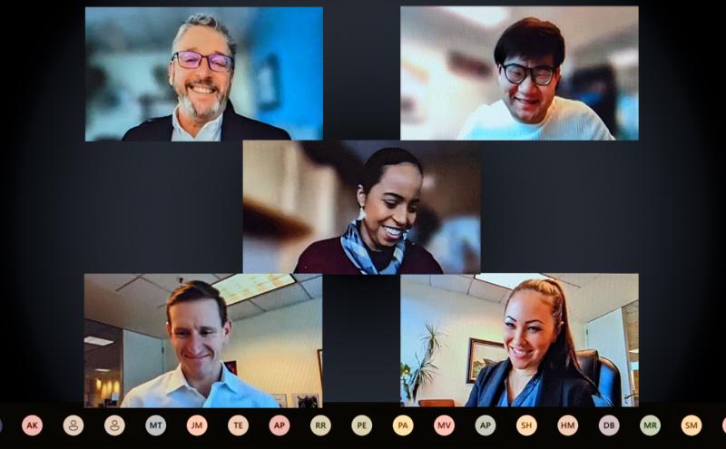 Screenshot of five Commissioners at a Teams virtual Commission Meeting.