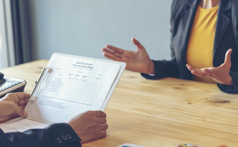 Two people conducting a job interview