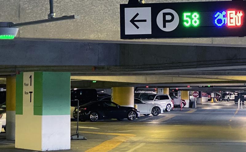 New automated parking guidance signage and lighting system in the SEA Airport parking garage. Feb 2022 