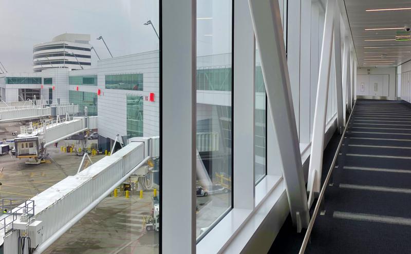 View from inside the international corridor looking out at the A Concourse Gates