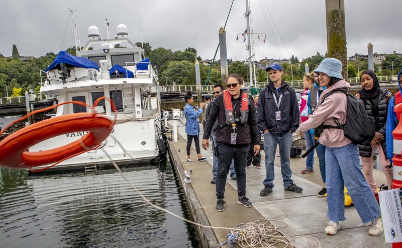 Youth learn about safe boating protocols at Shilshole Bay Marina in Seattle.