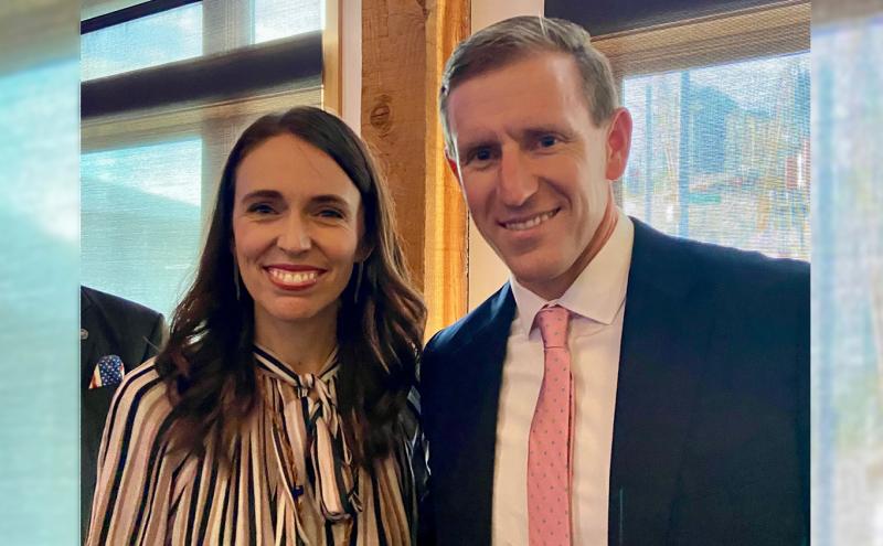 Prime Minister of New Zealand Jacinda Ardern poses with Commissioner Calkins.