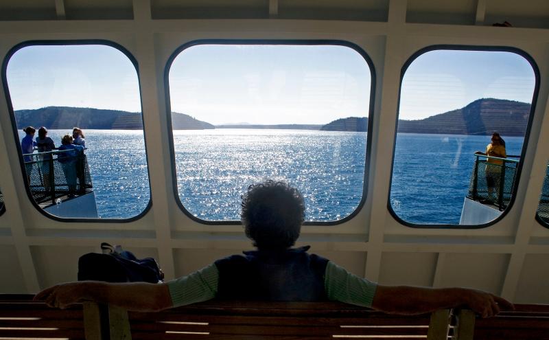 Ferry rider looking out the window