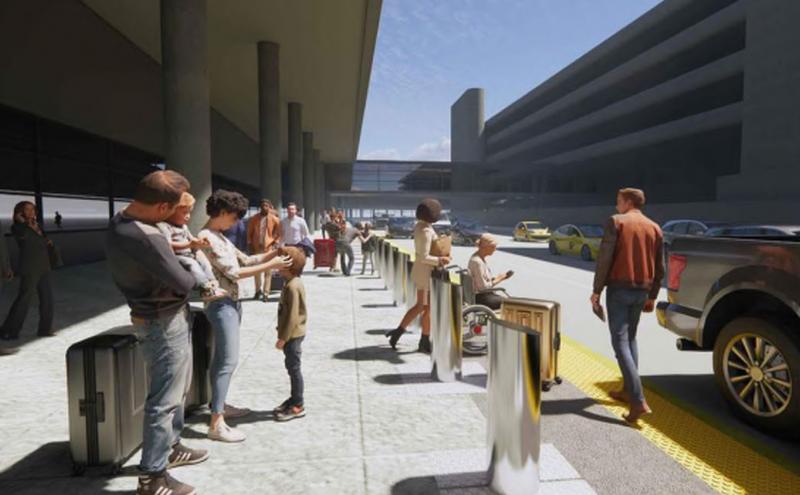 Rendering of bollards curbside.