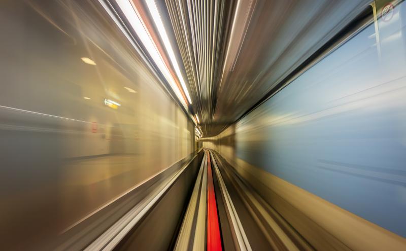 blurred train track in SEA Underground