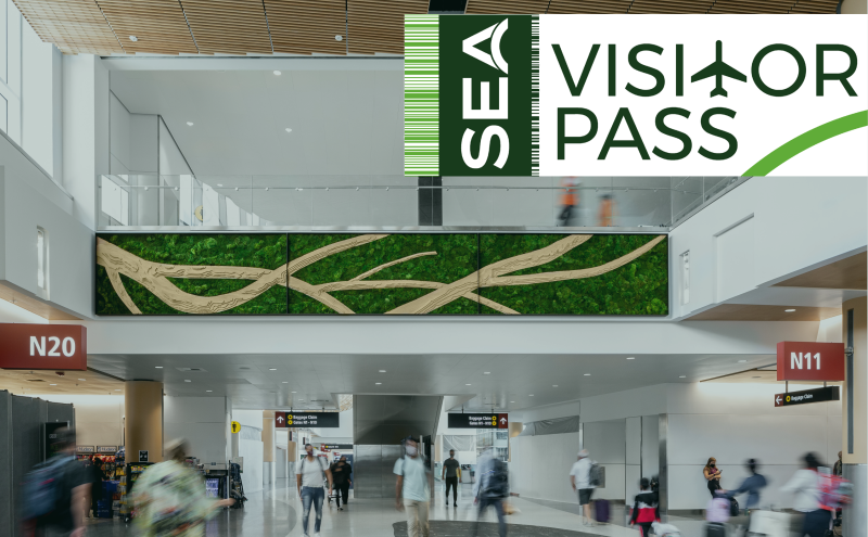 Terminal with SEA Visitor Pass logo.