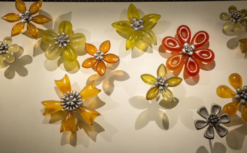 Flower Wall colors yellow, lime green, mandarin orange