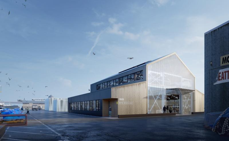 Rendering of exterior or Maritime Innovation Center building.