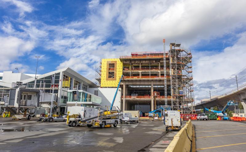 Exterior construction of building.