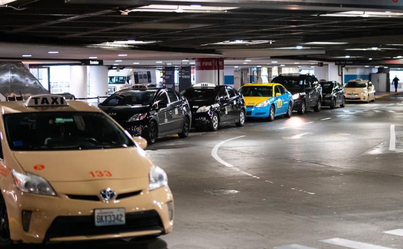 Taxi cabs waiting at SEA Airport