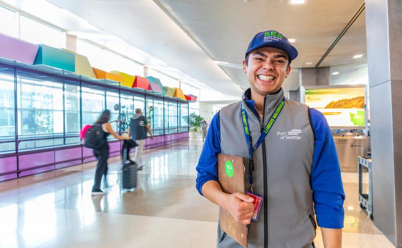 SEA Airport employee in the terminal