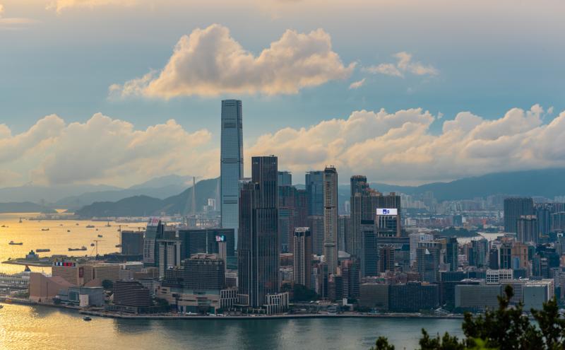 Hong Kong harbor with landscape view of city skyscraper