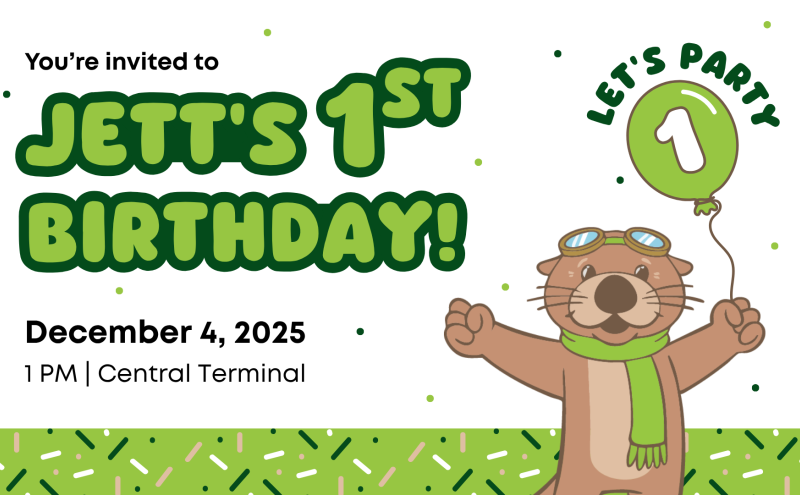 You're invited to Jett's 1st Birthday! Jett is holding a balloon with a 1,