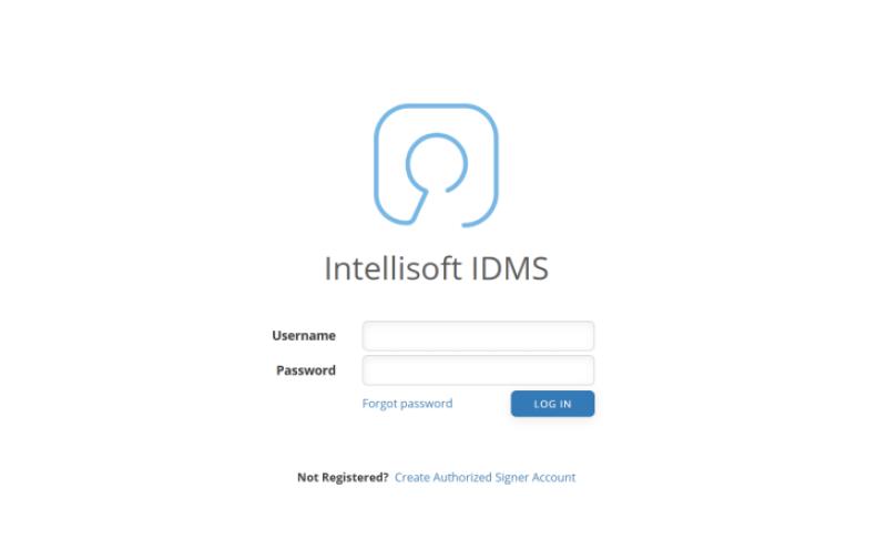 Intellisoft IDMS login screen showing username and password fields