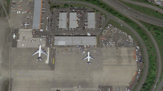 Birds-eye view of the air cargo airfield.