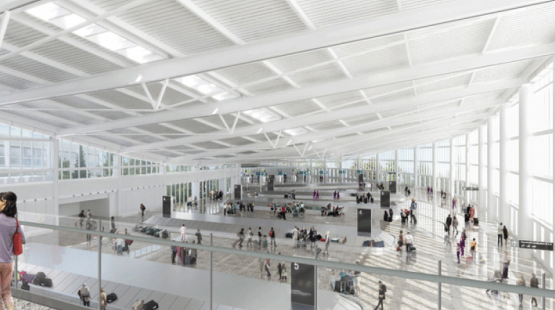 Artist Rendering of interior space of the North Satellite project at Sea-Tac Airport, Seattle, WA.