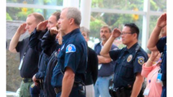 Multi-regional Police Men and Women Stand in Honor of Police Lost in the LIne of Duty