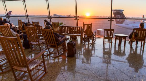 Looking out at the sunset from Sea-Tac Airport's Central Terminal
