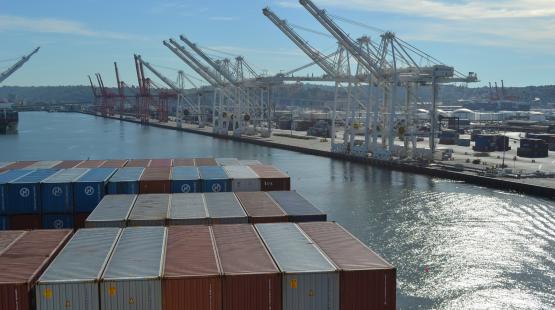 Cargo ship at Port, Terminal 18, Seattle, WA