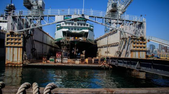 Vigor Industrial with ferry boat in drydock.