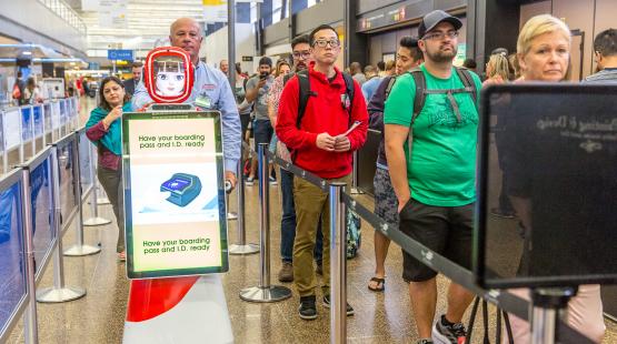 Passenger service robot at Sea-Tac airport.