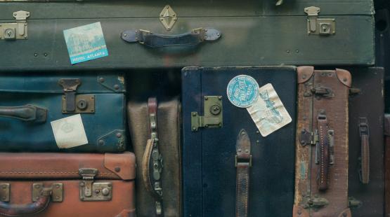 Pile of vintage luggage.