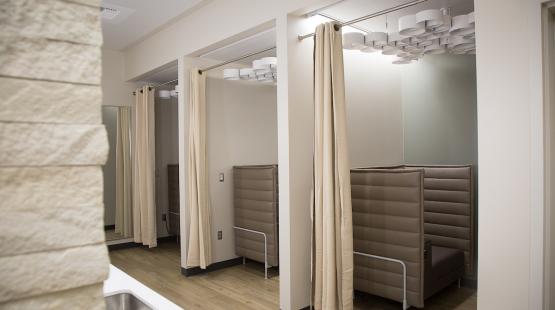 Nursing suite with private rooms that can be closed off with a curtain.