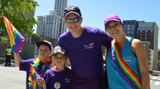 Port of Seattle employee and family participate in Gay Pride.