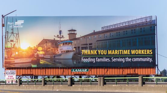 Billboard thanking Port maritime frontline employees.