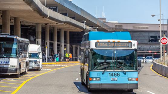 Rental car facility bus on airport drive