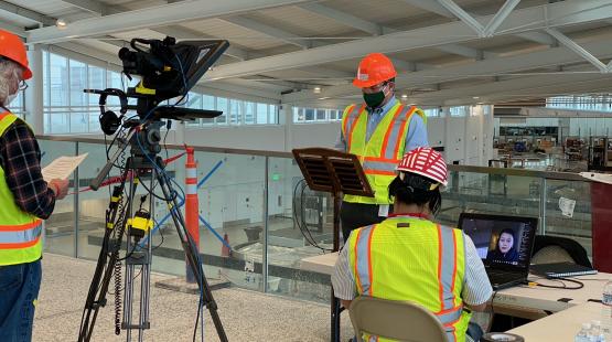 Filming Executive Director Metruck for a Teams Live Event