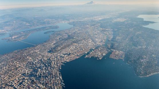 Aerial view of Elliot Bay and Port properties.
