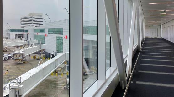 View from inside the international corridor looking out at the A Concourse Gates